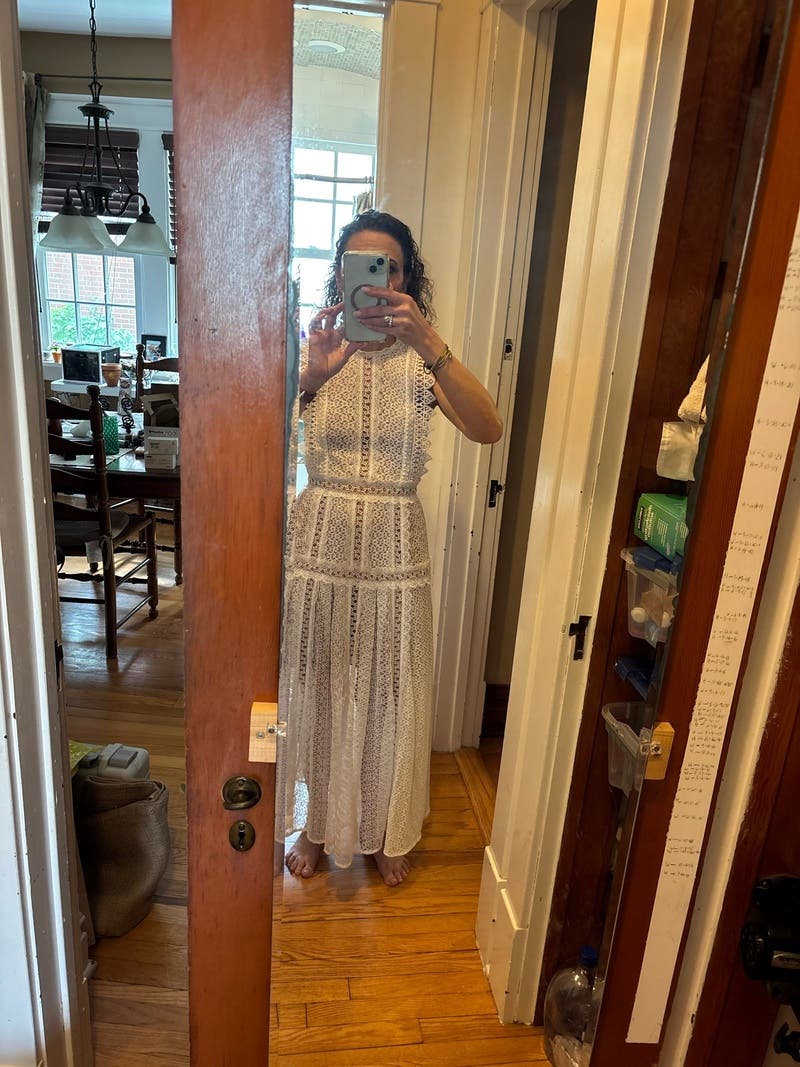 White Lace Panel Midi Dress by Self-Portrait | Rent the Runway