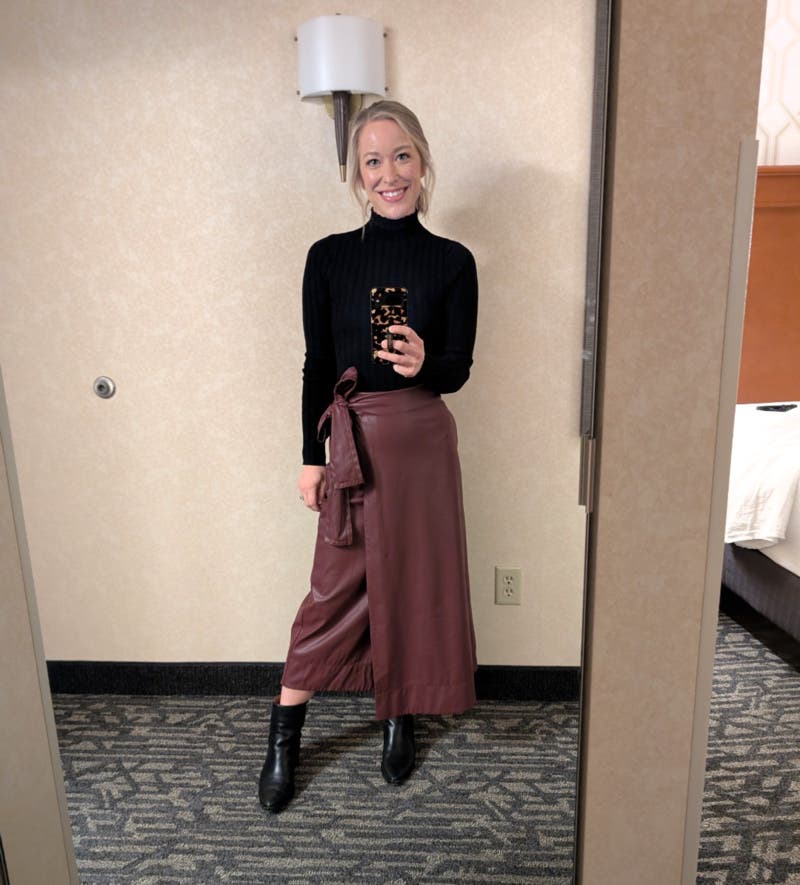Burgundy Faux Leather Wrap Skirt by TOCCIN X RTR | Rent the