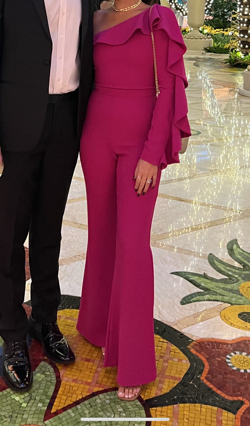 Fuchsia Ruffle Jumpsuit by Christian Siriano | Rent the Runway