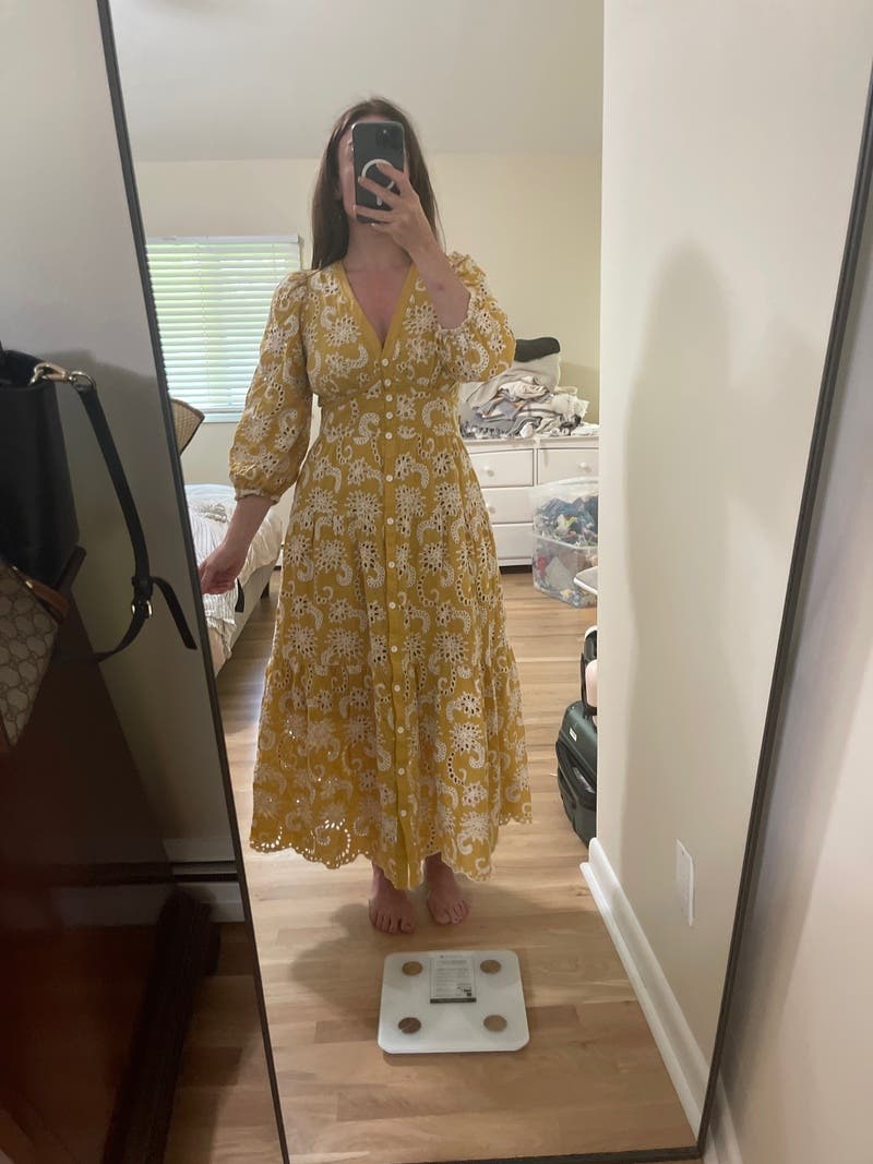 Butter Yellow Scallop Trim Eyelet Midi Dress main image 0