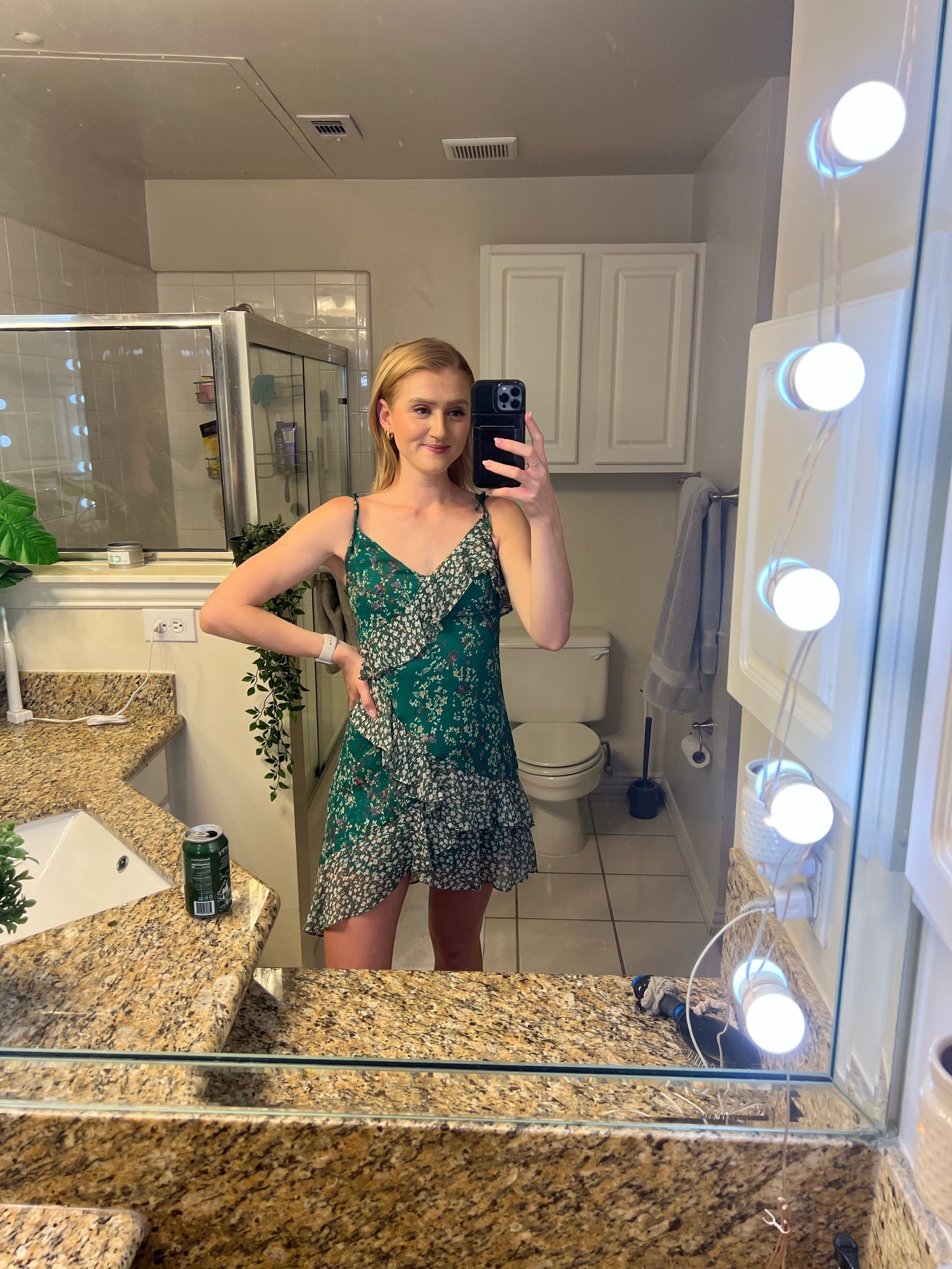 astr green floral mini dress ASTR the Label Clarita Dress in Green Blue Floral Small New Womens Satin Mini