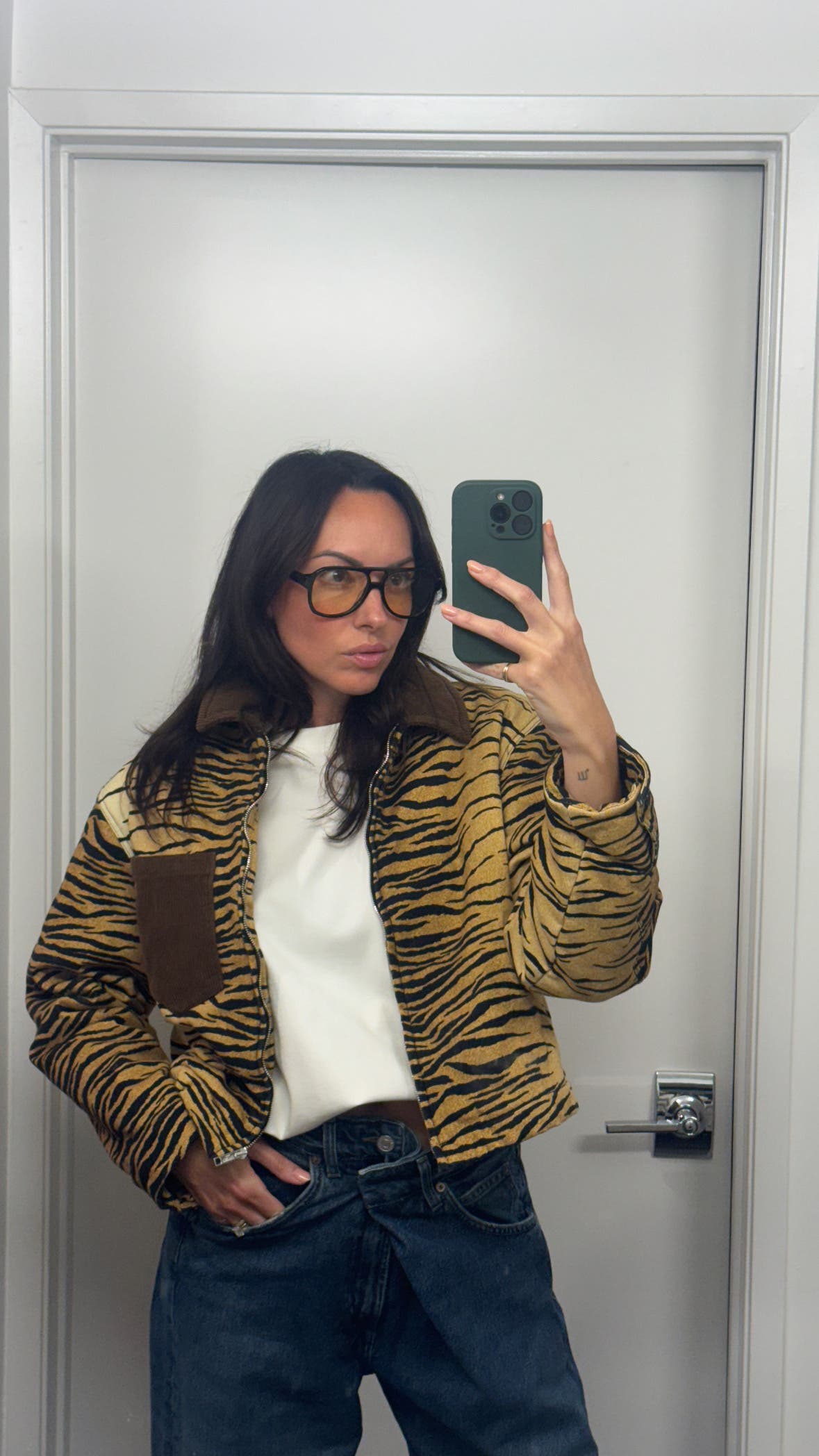 Tiger Print Stretch Gabardine Blouson Jacket by Moschino Jeans