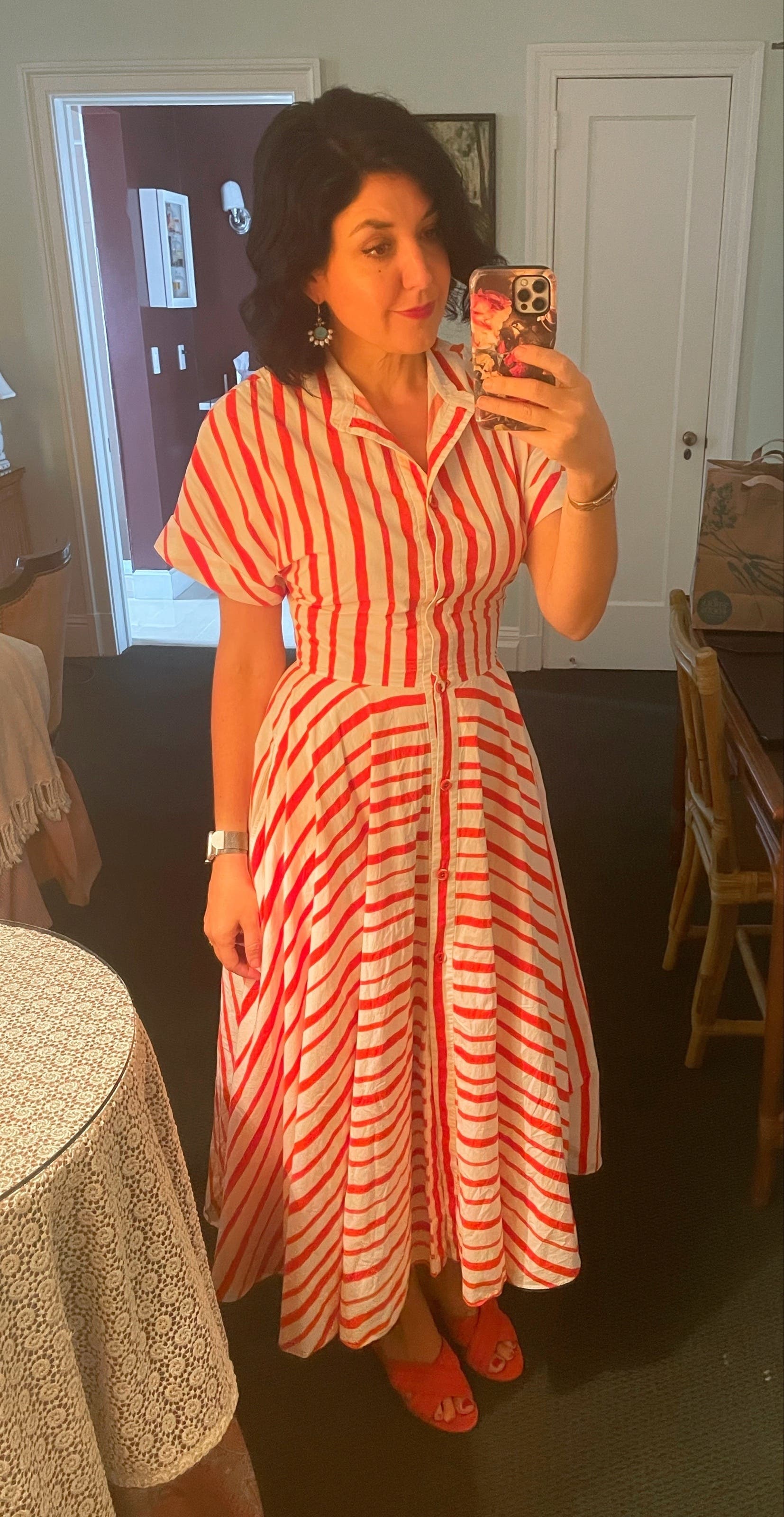 martin grant striped maxi dress Martin Grant Green Striped Cotton Dress - Meghan Markle Dresses