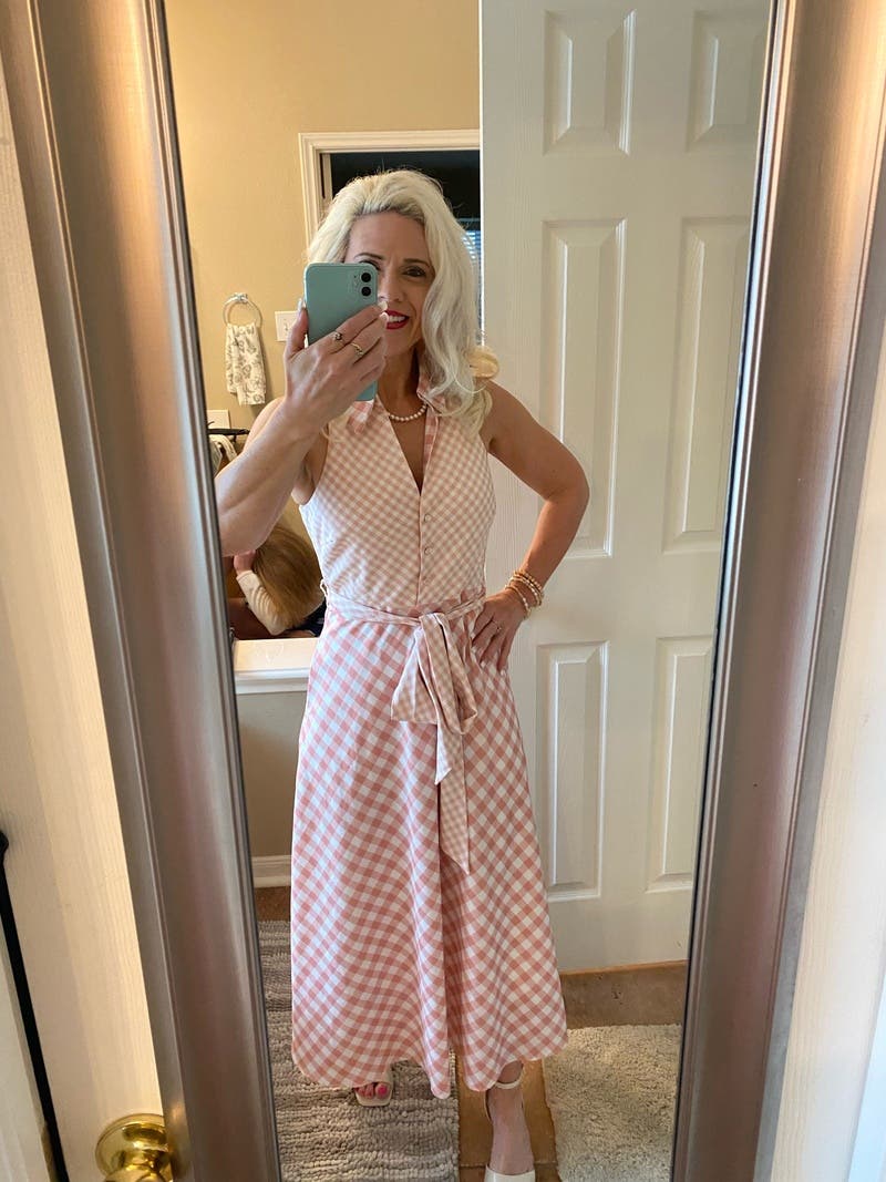 slim fit dress slacks Alice Halter Gingham Fitted Midi Dress main image 1