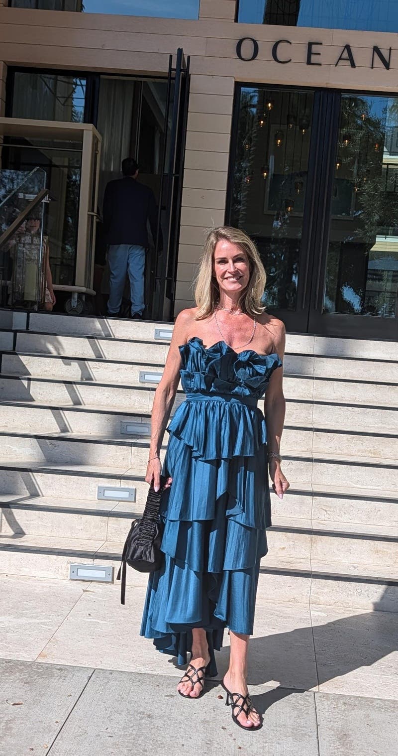 amur judah strapless tiered scallop pleated column dress Judah Scallop Pleated Dress Aqua Lake / 2