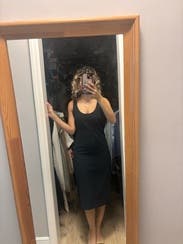 club monaco button back vent dress Club Monaco Button Back Vent navy blue shift dress sheath midi career new 0