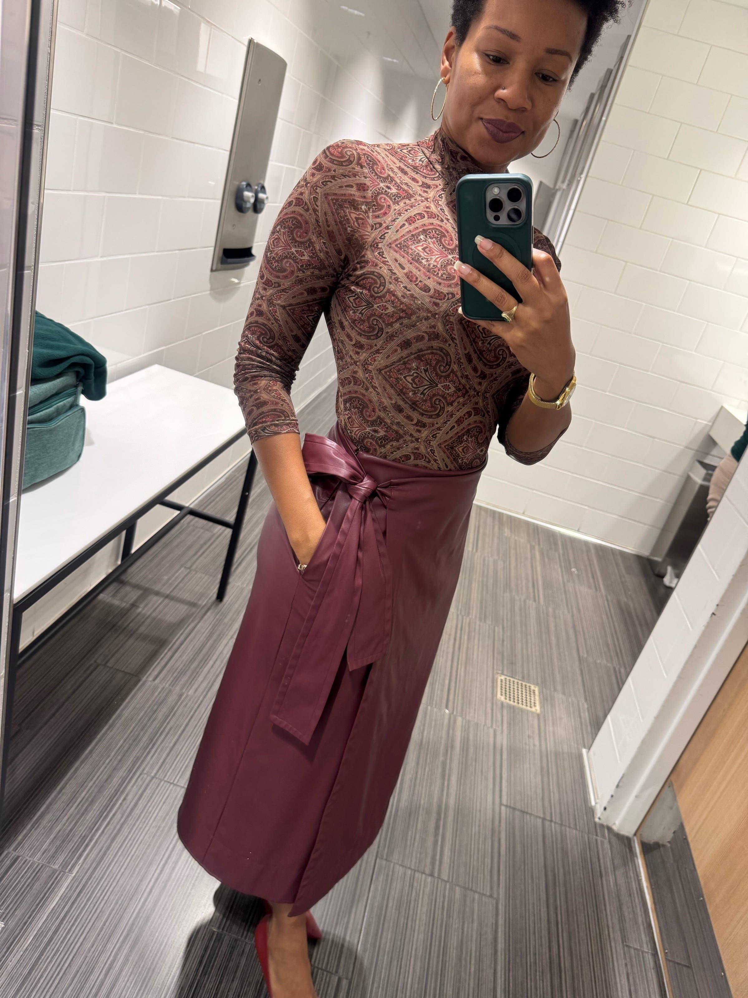 Burgundy Faux Leather Wrap Skirt by Toccin | Rent the Runway