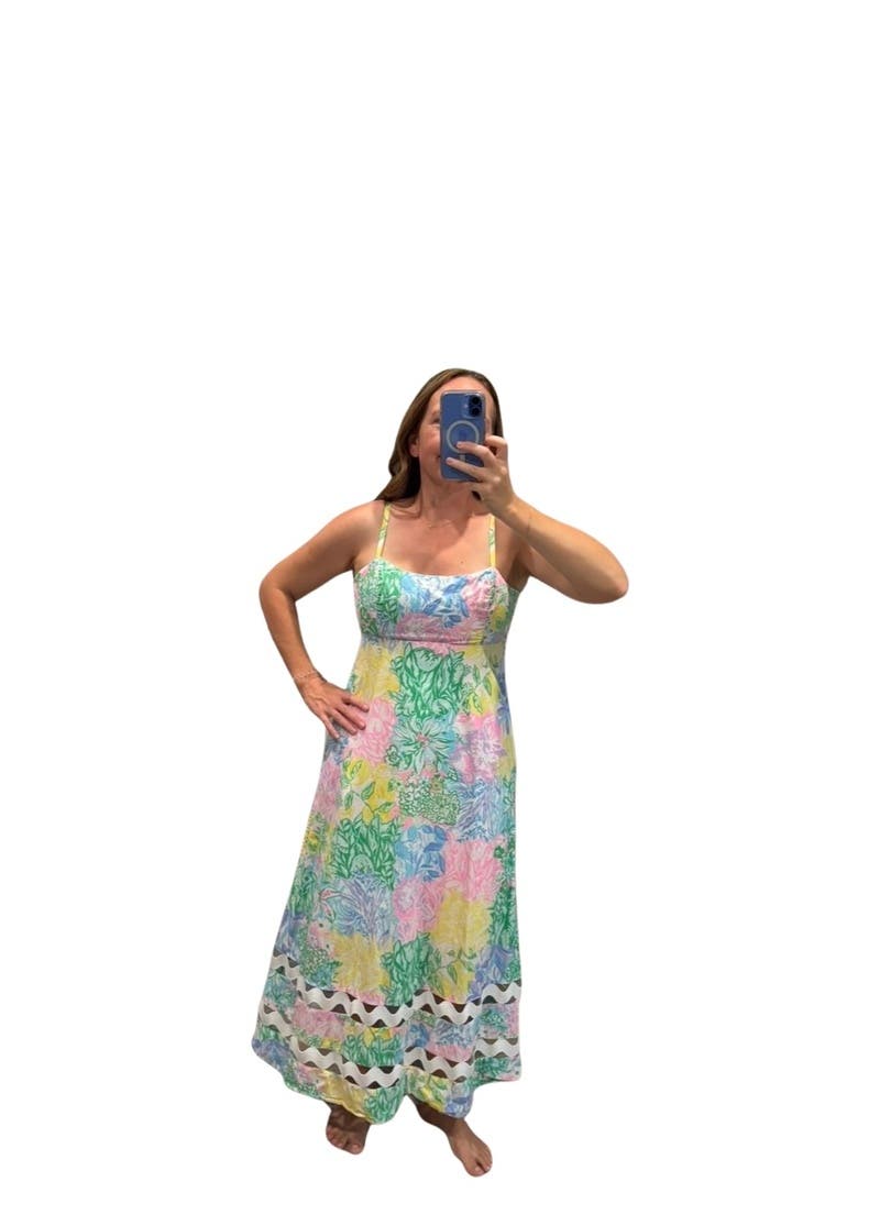green short sleeve midi dress Lilly Pulitzer Hadly Short Sleeve Smocked Maxi Dress
