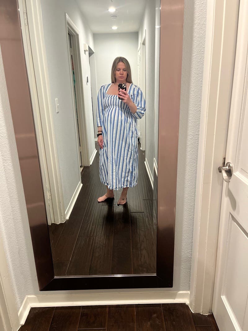 princess polly baby blue dress ganni dress womanombre stripe maxi shirt dress main image 0