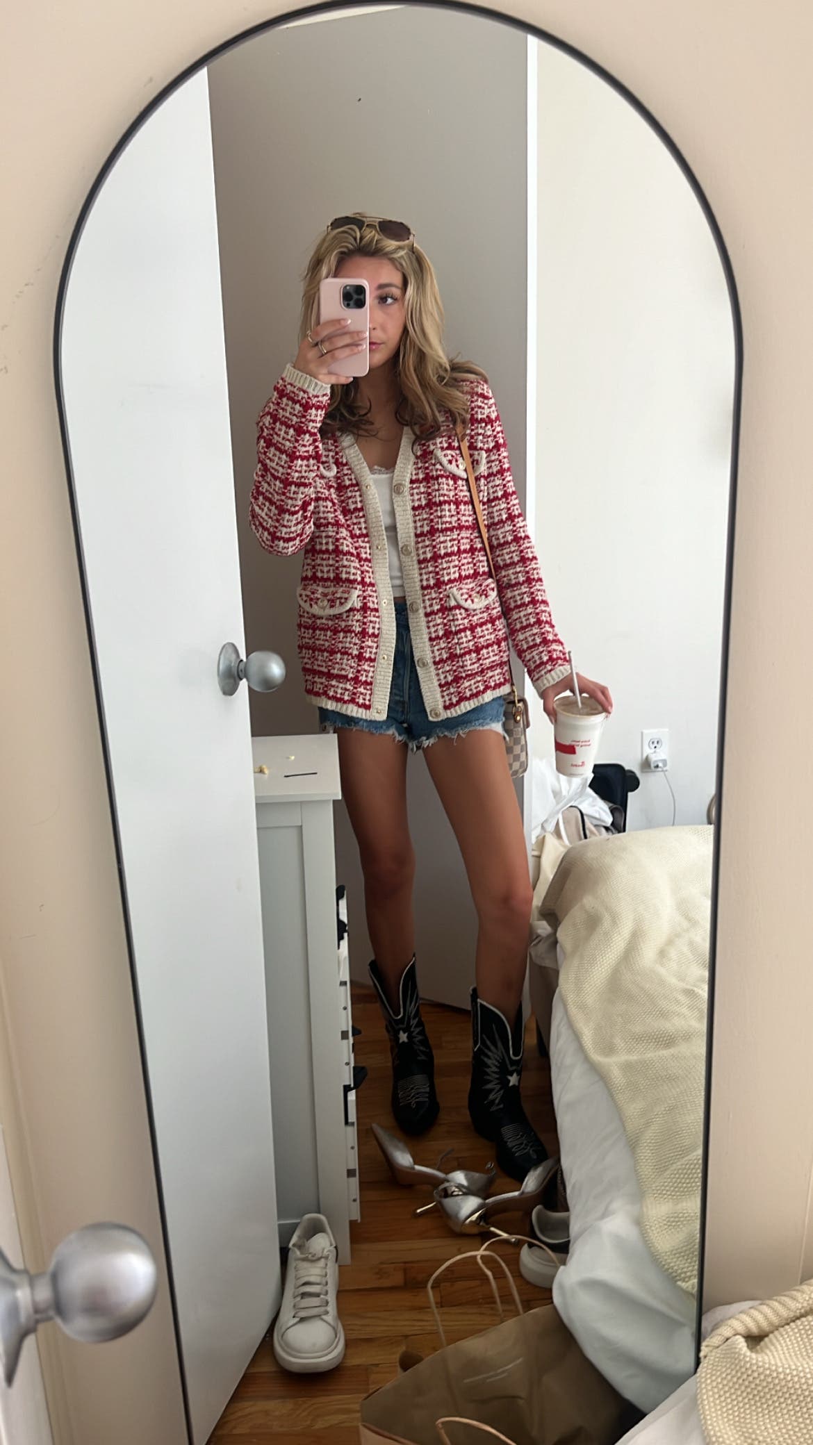 Red Tweed Cardigan by Maje | Rent the Runway