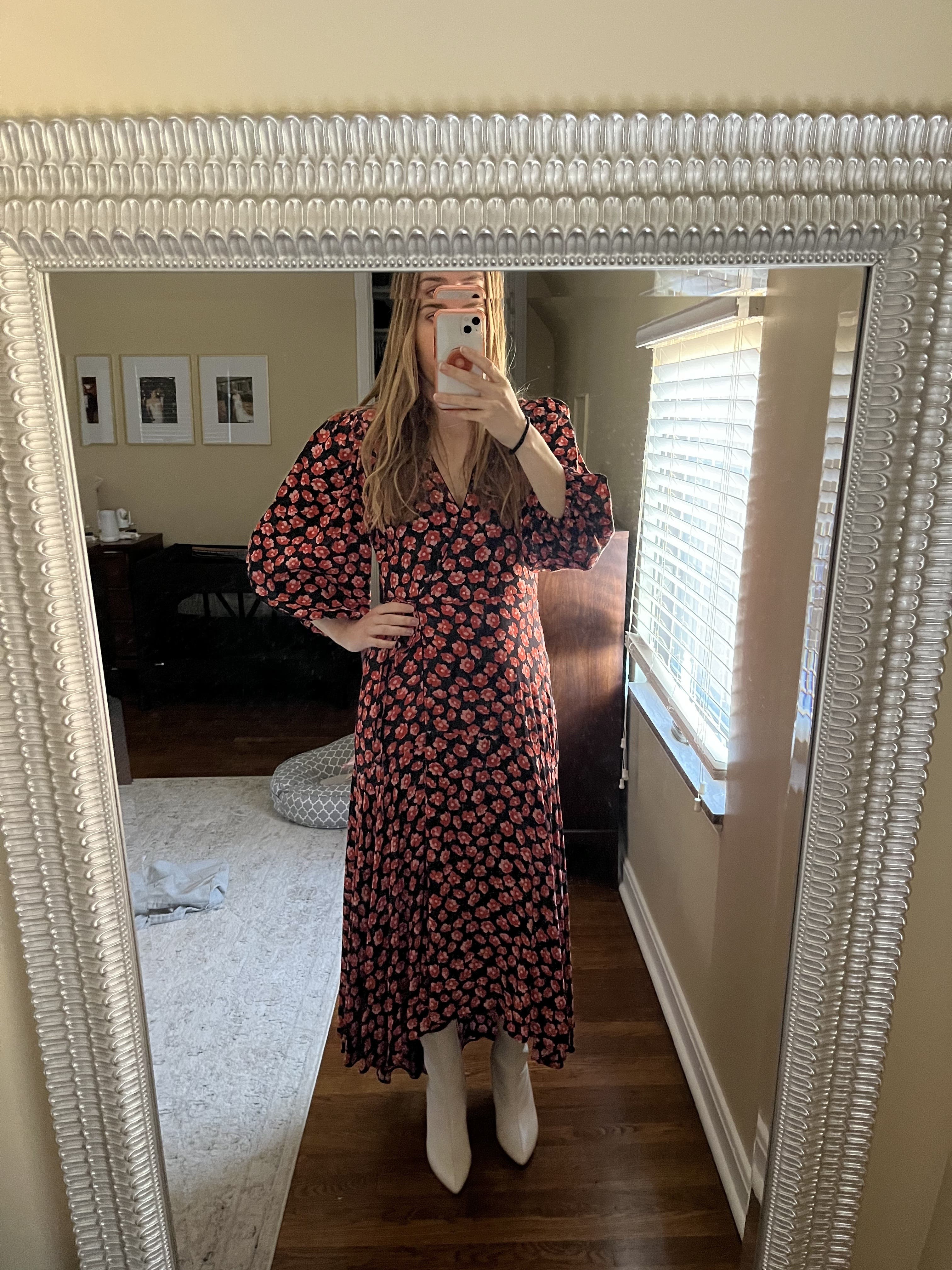 GANNI Midi ラップドレス GANNI Ripstop Puff Sleeve Midi Maxi Wrap Dress Sz:6 (38) NWT