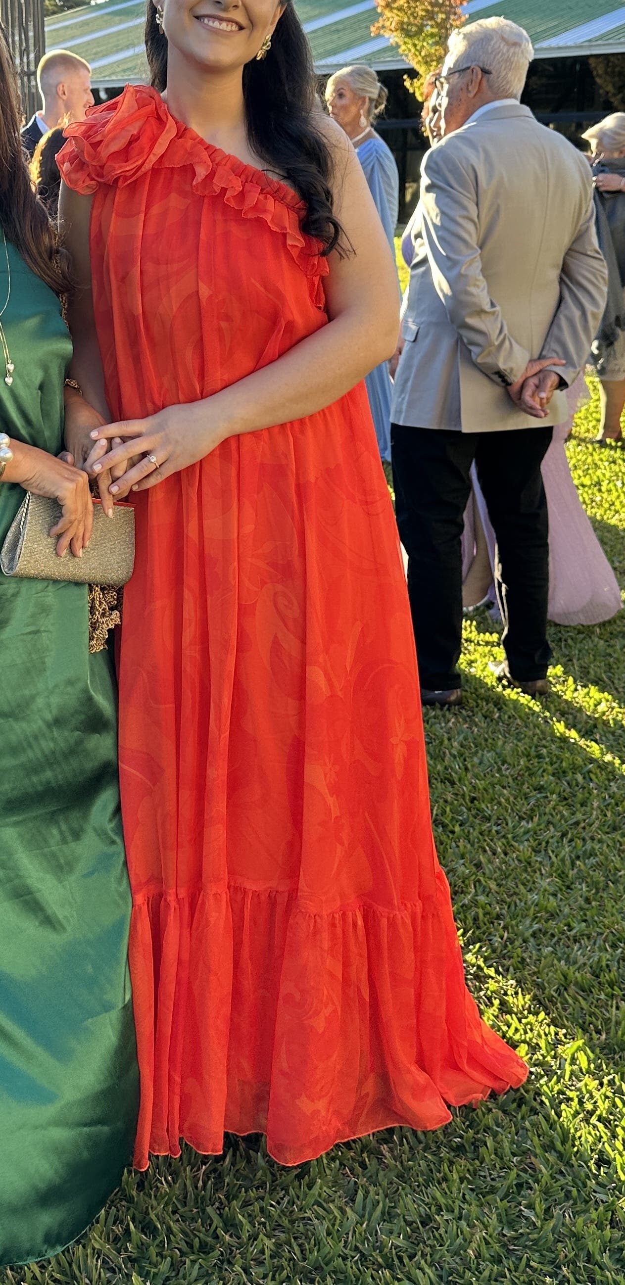 One Shoulder Rose Ruffle Maxi dress by Ieena for Mac Duggal