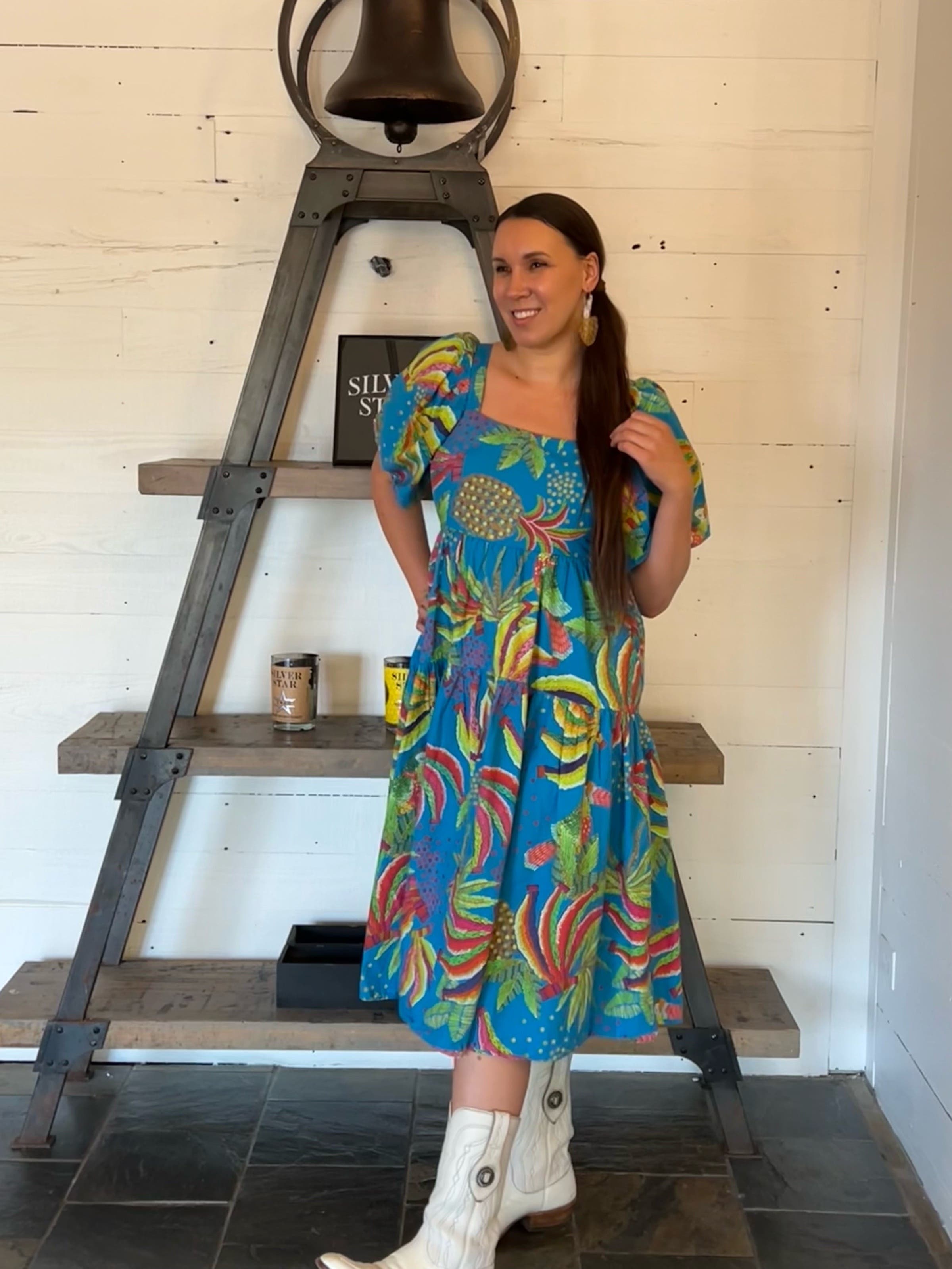 farm rio blue banana midi dress Blue Banana Pingo Midi Dress FARM Rio