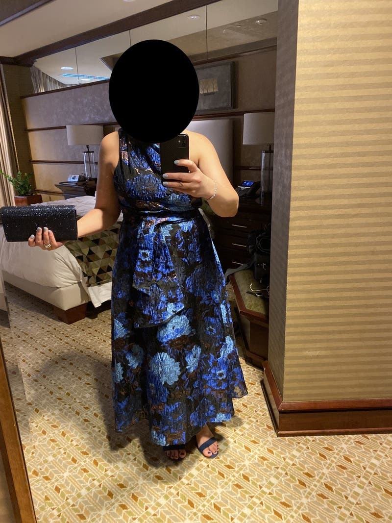 Blue Floral One Shoulder Dress by Aidan Mattox | Rent the Runway