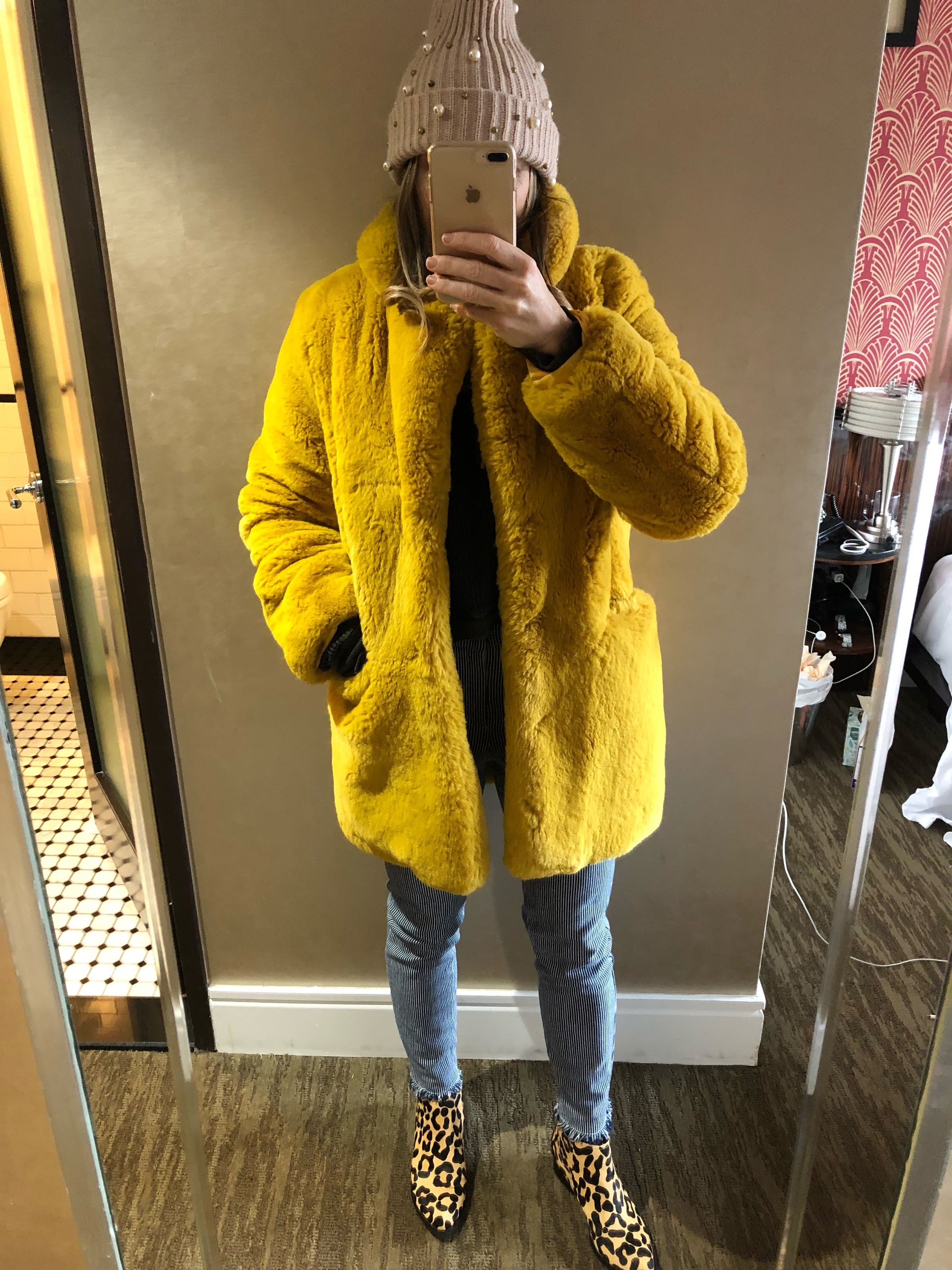 Ami Alexandre Mattiussi Fur Coat イエロー Mustard Sophie Faux Fur Coat by Apparis | Rent the Runway