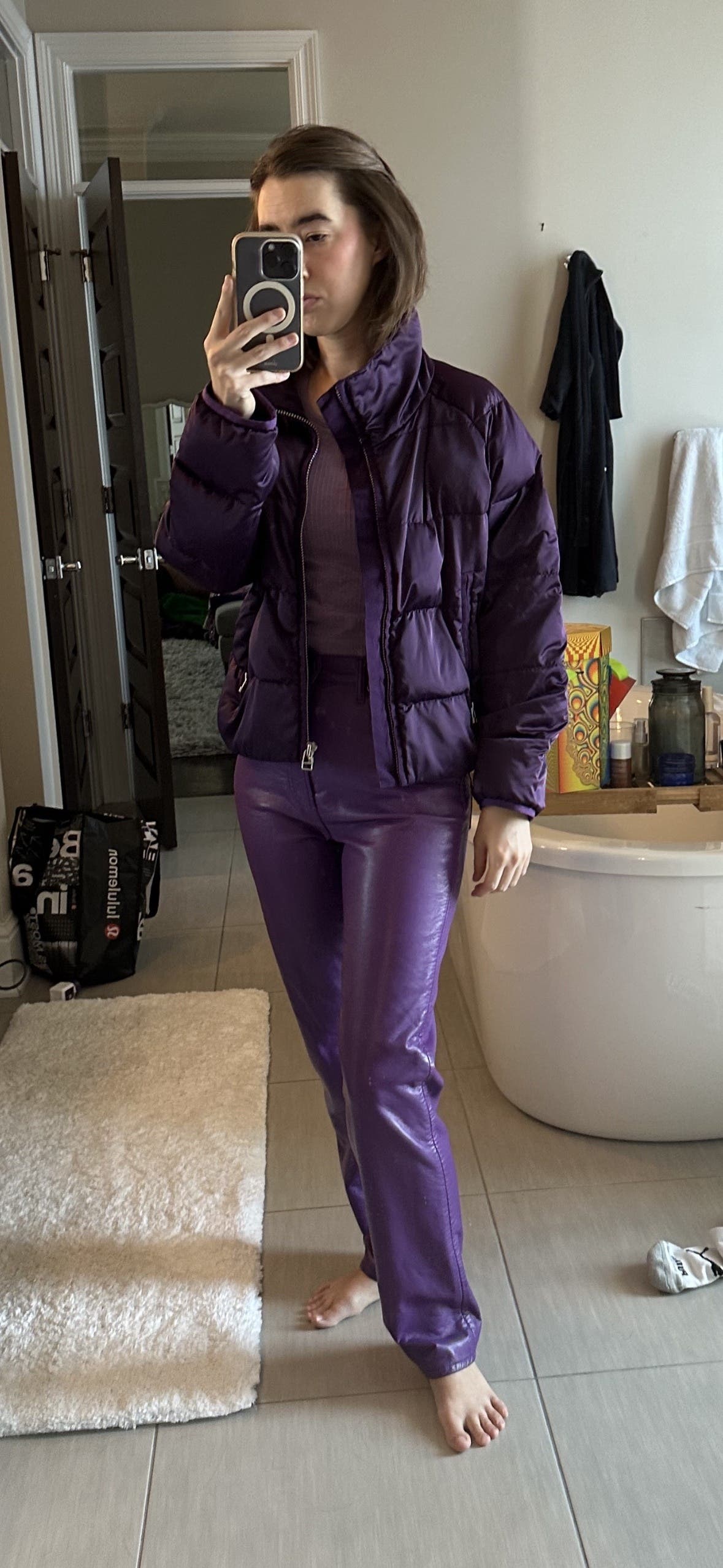 Purple Performance Satin Down Jacket by Tory Sport | Rent the Runway