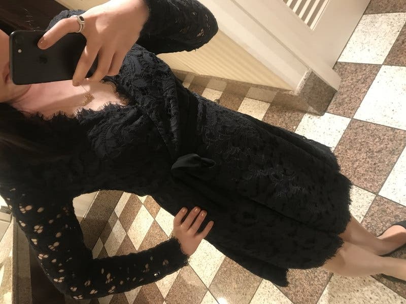 Black and Navy Shaelyn Wrap Dress by Diane von Furstenberg