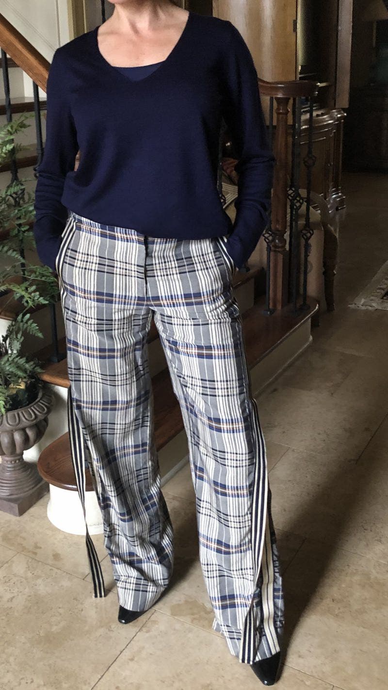【MONSE】NAVY Vintage Plaid Trouser pants Racing Stripe Vintage Plaid Pants by Monse | Rent the Runway