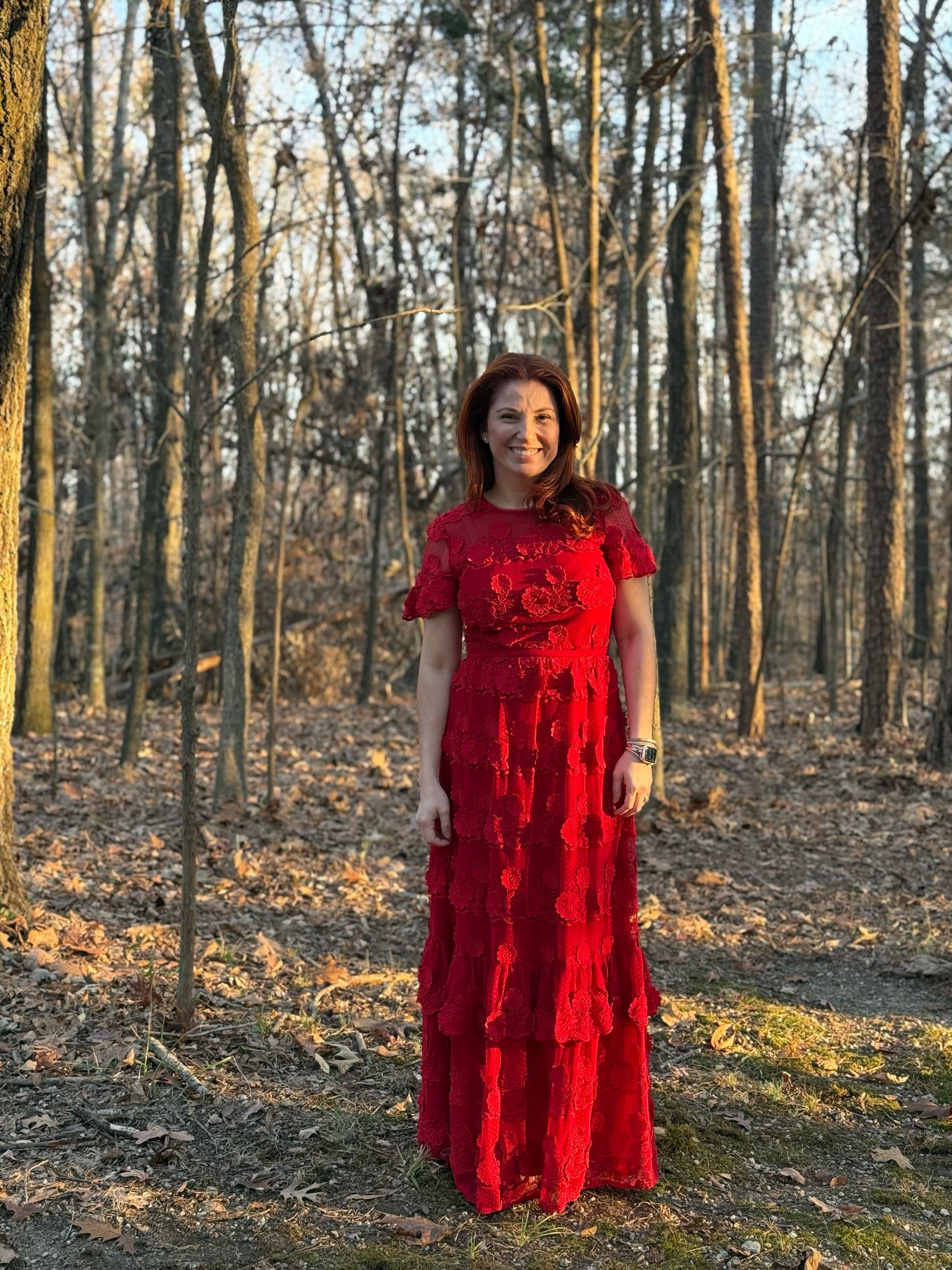 Red Floral Lace Gown by ML Monique Lhuillier | Rent the Runway