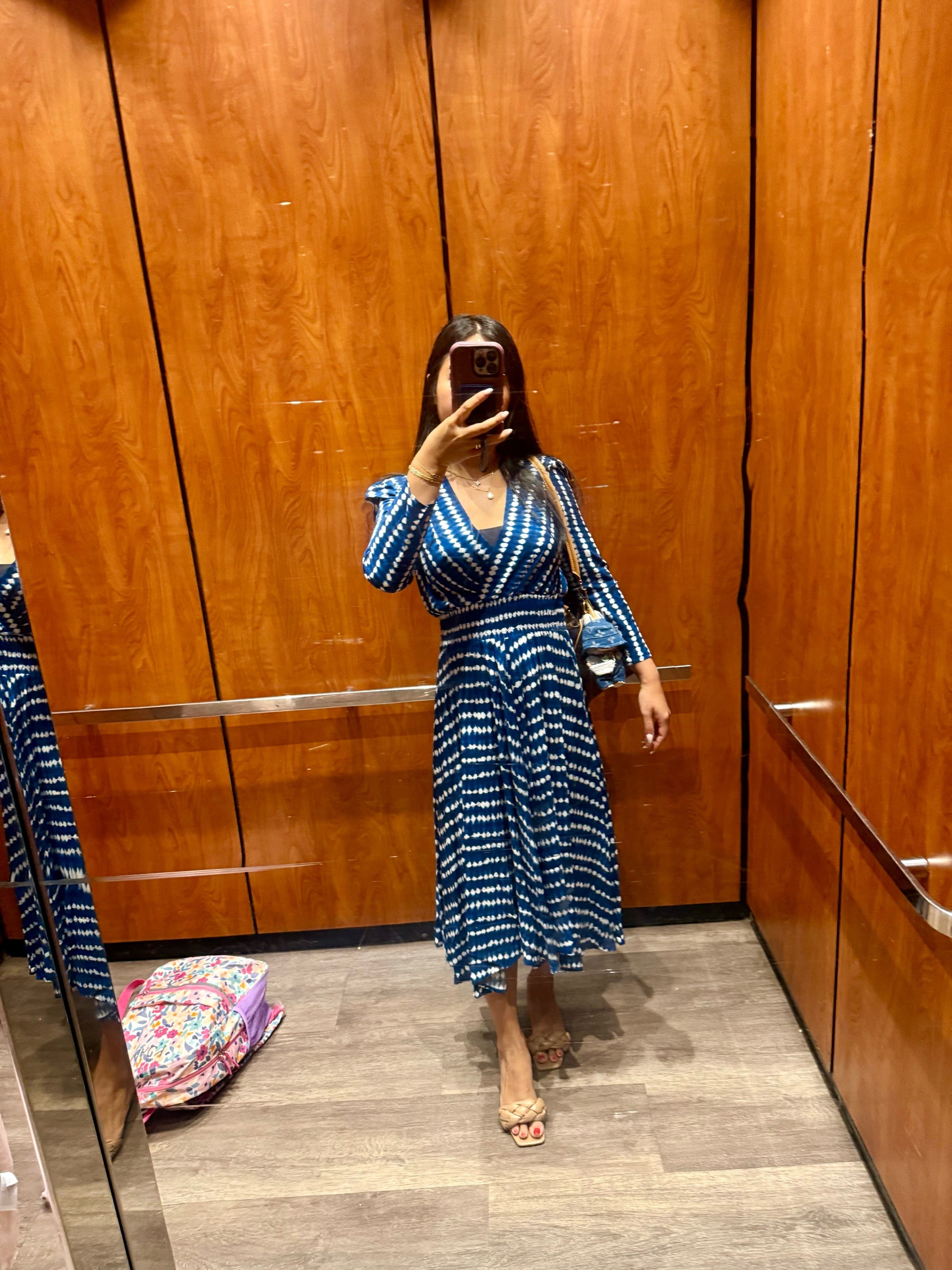 Blue Printed 3/4 Length Sleeve Midi Dress by Maje | Rent the