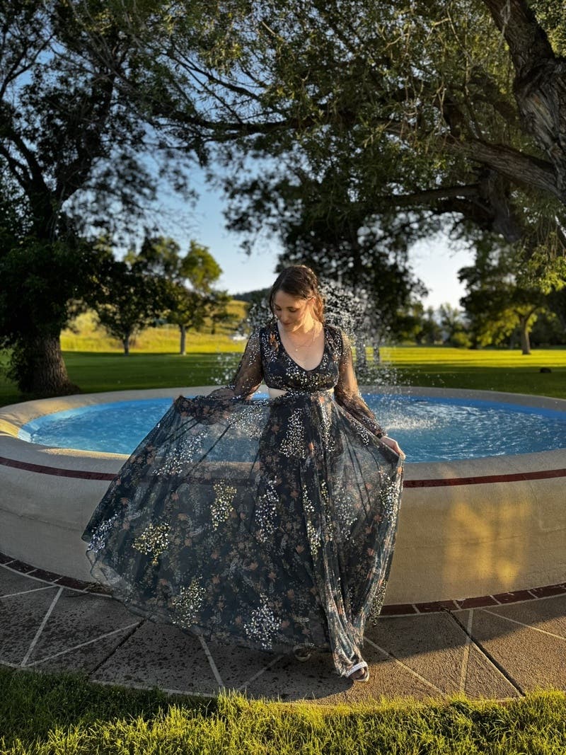 Blue Floral Gown by Ieena for Mac Duggal | Rent the Runway