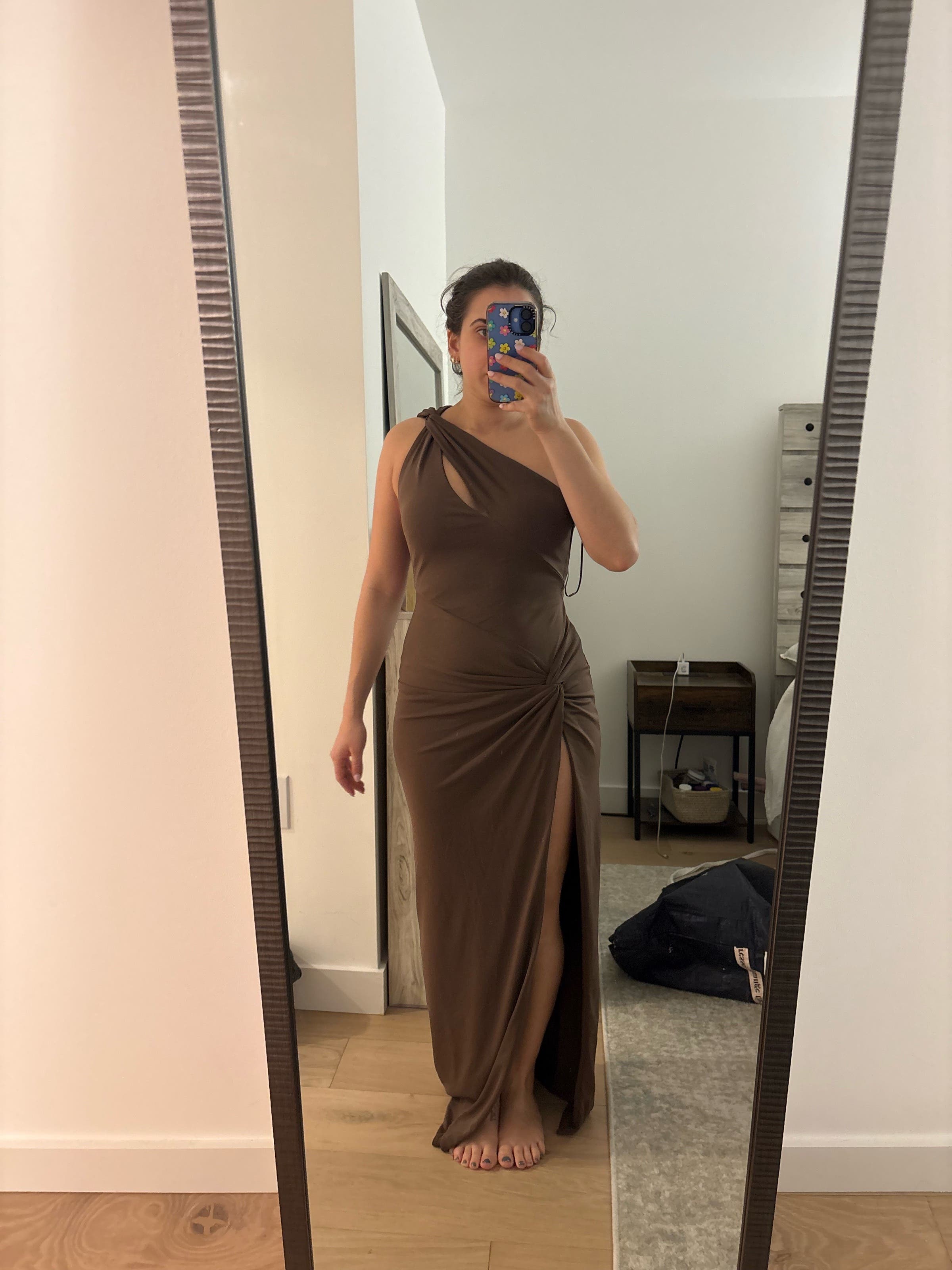 Mocha One Shoulder Gown by Nicholas | Rent the Runway