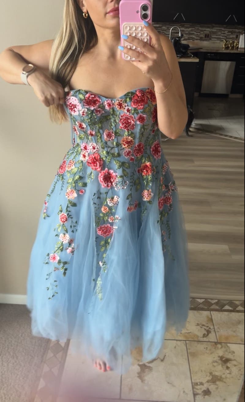 【Mac Duggal】 ストラップレス ミディ シースドレス MAC DUGGAL】Faille Strapless A Line 3D Rose ミディ ドレス