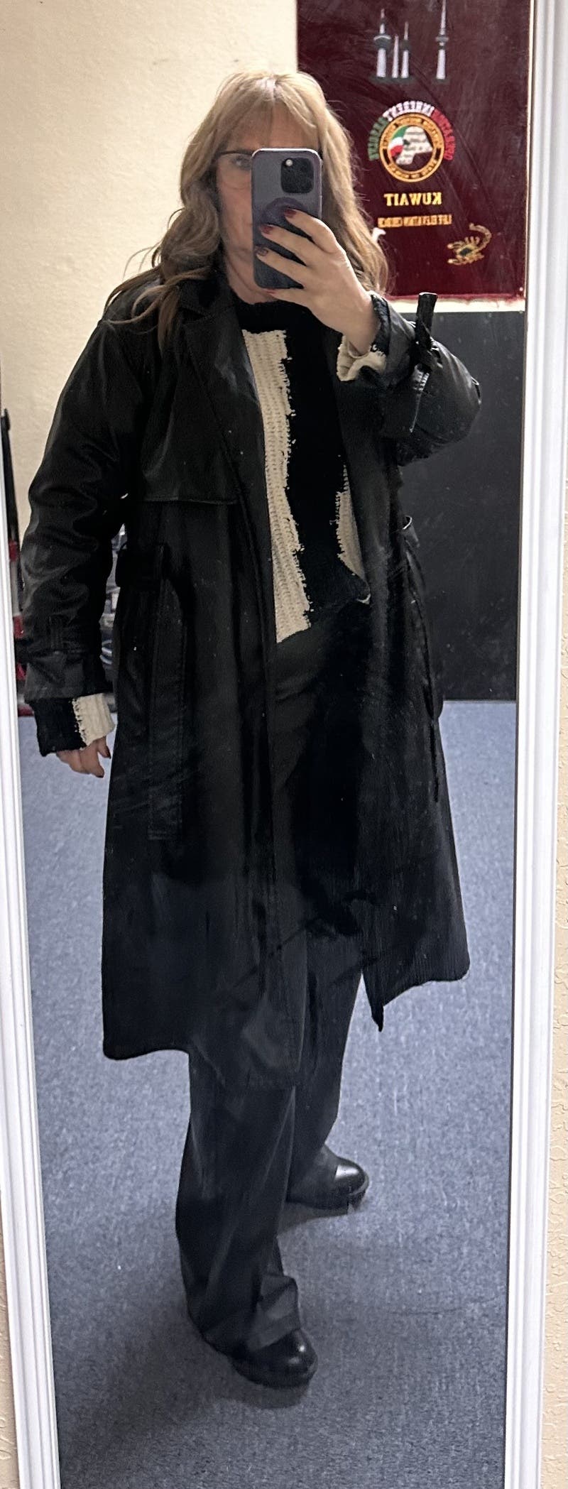 Black Faux Leather Trench Coat by Love, Whit by Whitney Port