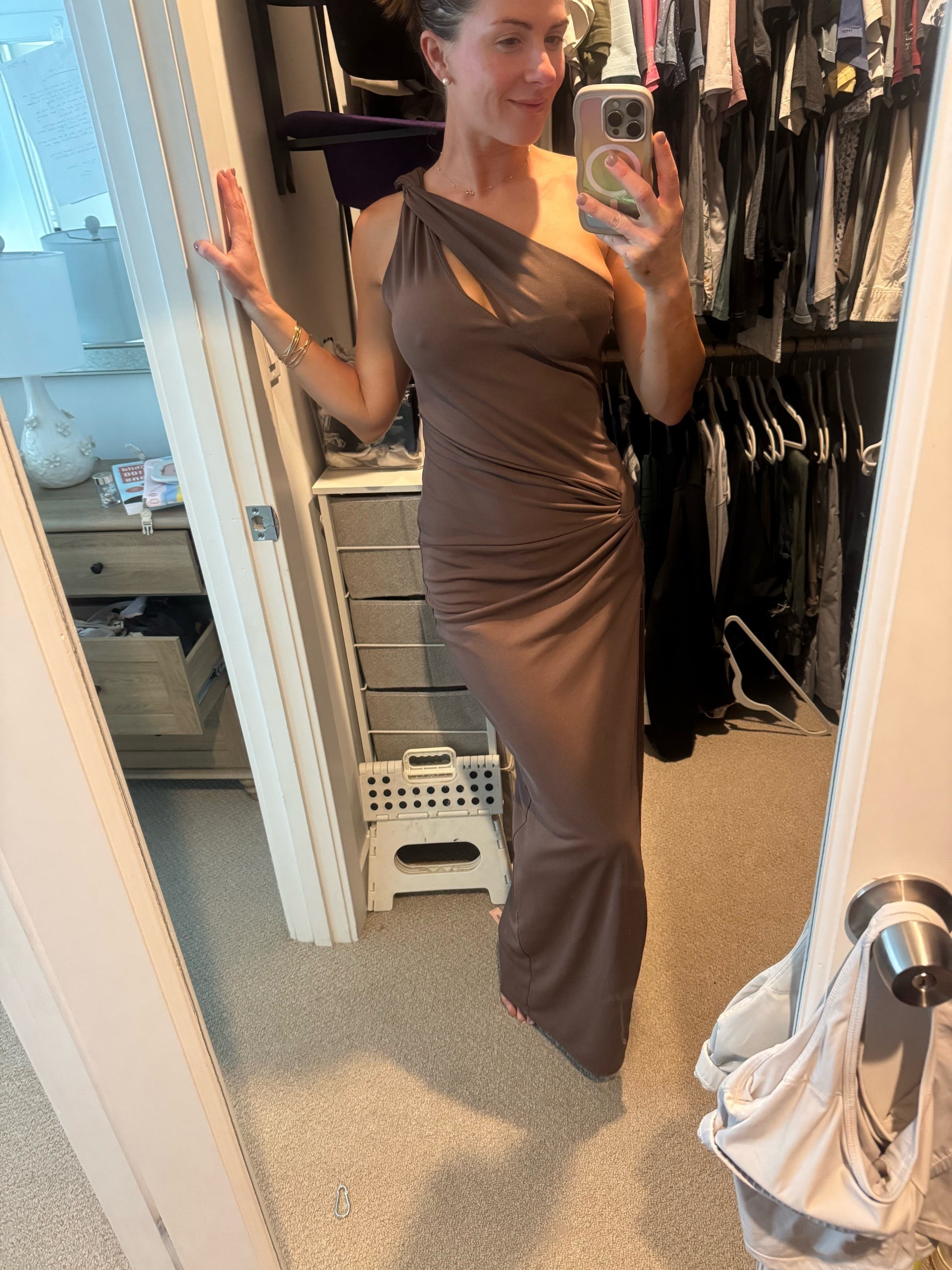 Mocha One Shoulder Gown by Nicholas | Rent the Runway