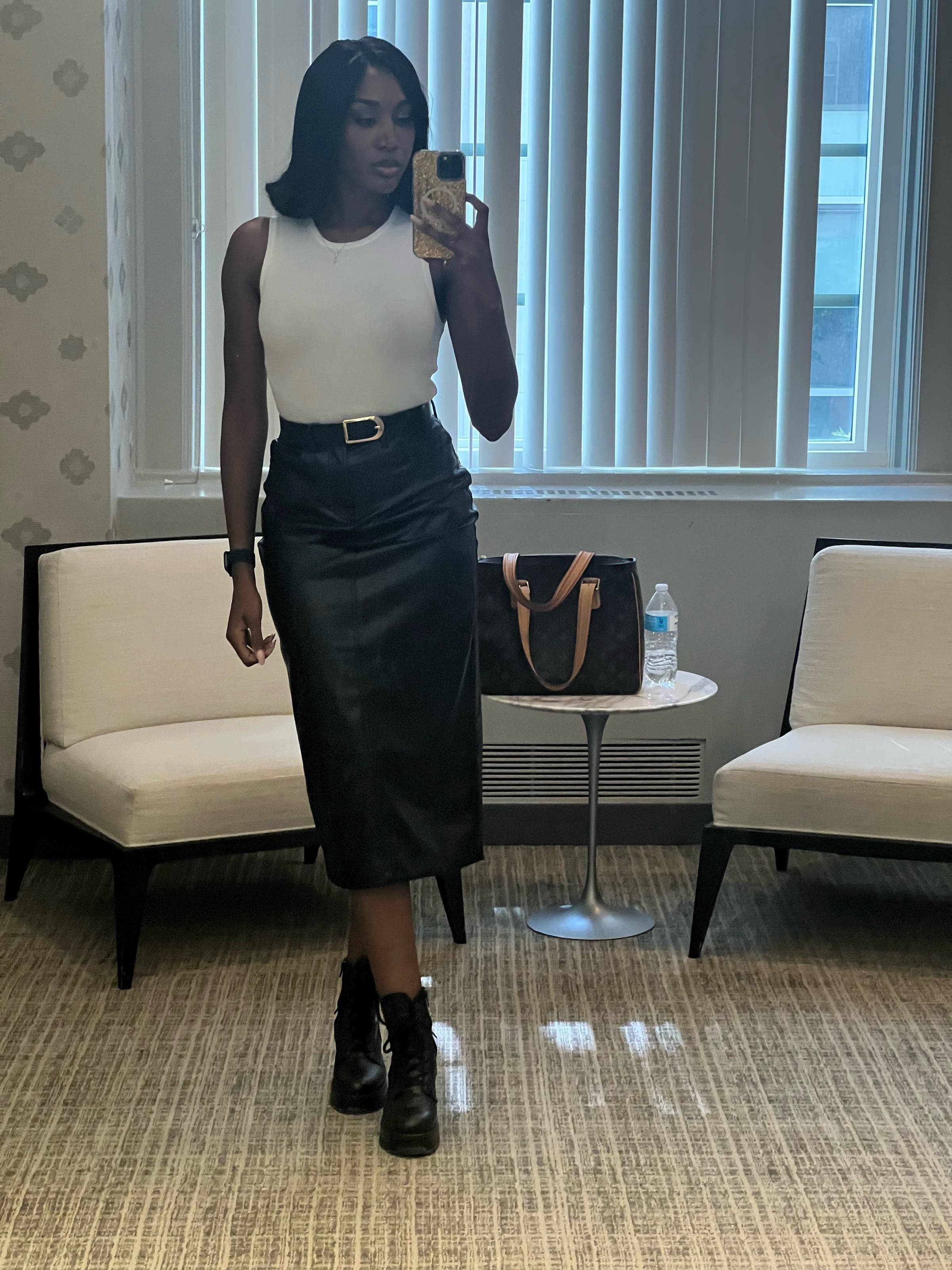 SATUR ■ (W) Piton leather skirt pants Vegan Leather Skirt by 7 For All Mankind | Rent the Runway