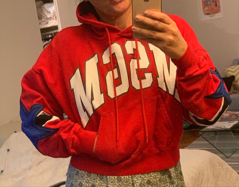 【送料&関税込】MSGM Hooded Sweatshirt MSGM OVERSIZED LOGO COLOR BLOCK HOODIE SWEATSHIRT WHITE/RED