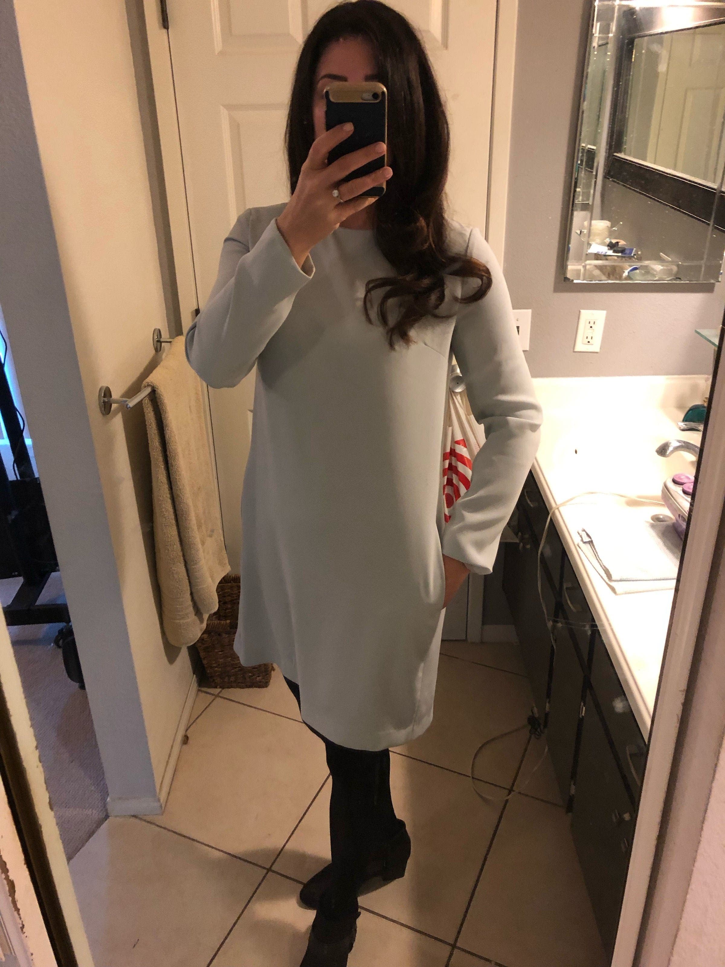 theory long sleeve paneled shift dress Silver Ice Paneled Shift by Theory