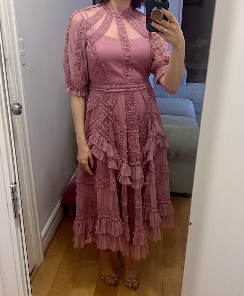 knee length dresses for ladies Ruffle Cap Sleeve Embellished Tiered Midi Dress Ruffle Cap Sleeve Embe –  The Dress Outlet main image 0