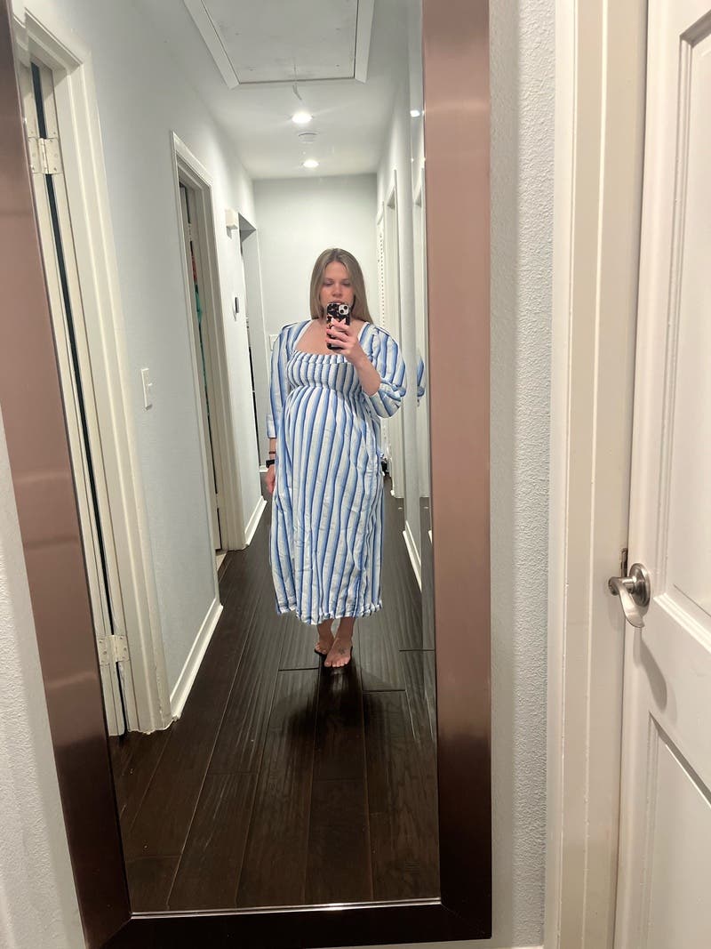 princess polly baby blue dress Ganni Striped Midi Length Dress - Blue Dresses, Clothing - WZG120722