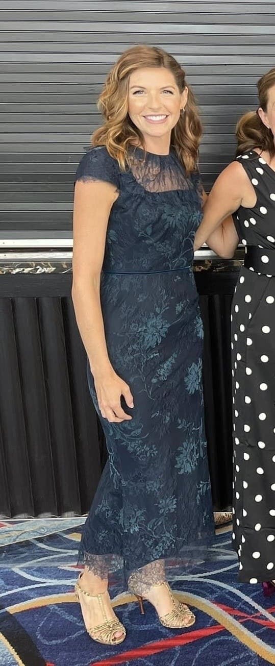 Navy Lace Bib Dress by Marchesa Notte | Rent the Runway