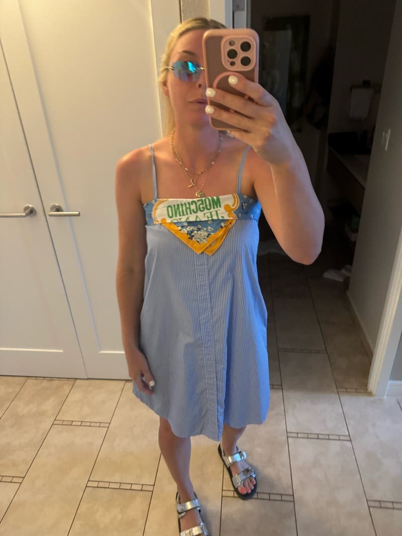 ワンピース MOSCHINO JEANS Woman Dress Blue 04623739 1303 $535 Moschino Jeans Women Blue Short-Sleeve Jean Print T