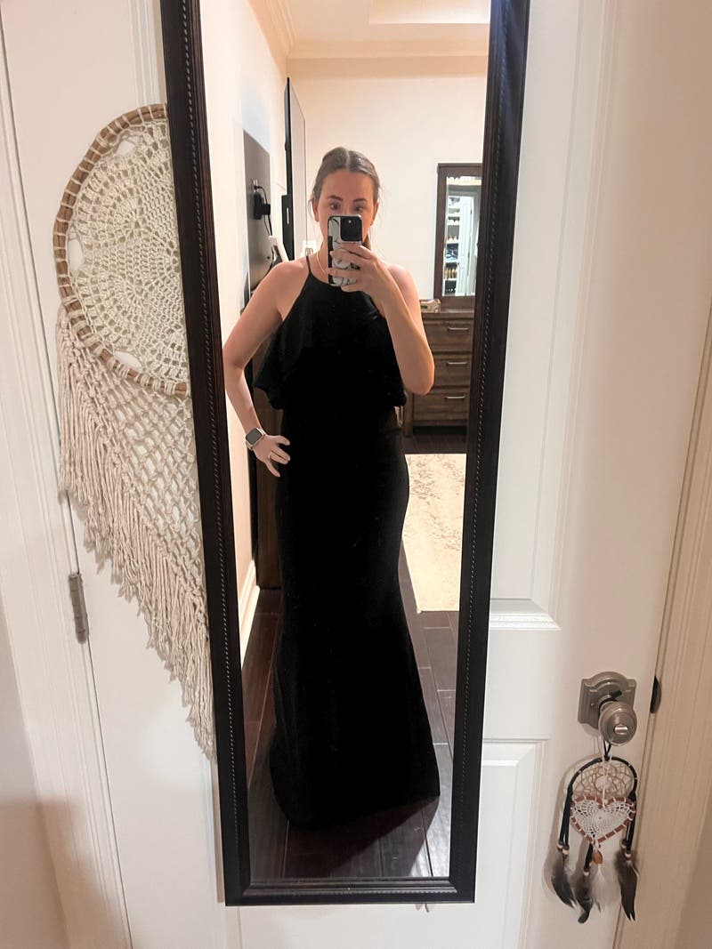 Badgley Mischka☆ブラックチュールオーバーレイロングドレス Badgley Mischka☆ブラックチュールオーバーレイロングドレス