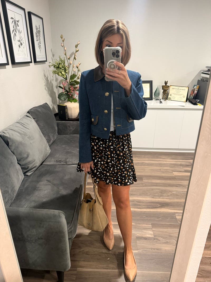 Sandro Blue Denim Jacket With Leather Collar