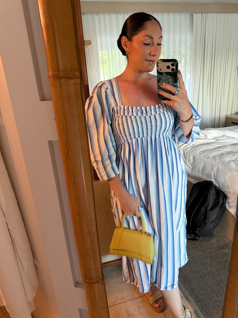 Blue Striped Cotton Smock Midi Dress by GANNI | Rent the Runway