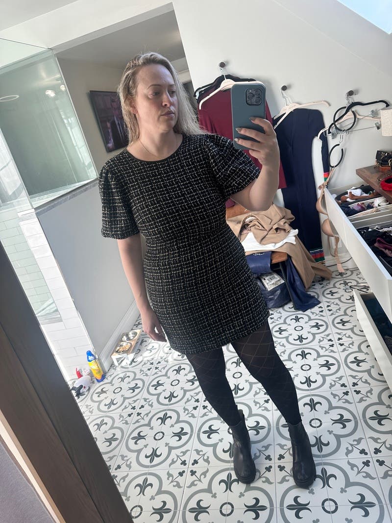 randy ワンピース Asymmetry buckle tweed dress Hobemty Women's Tweed Dress Knee Length A-Line Sleeveless