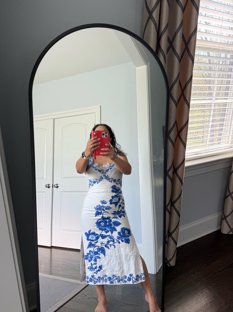 farm rio cascade floral sleeveless linen midi dress Off-White Floral Cascade Wavy Midi Dress by FARM Rio