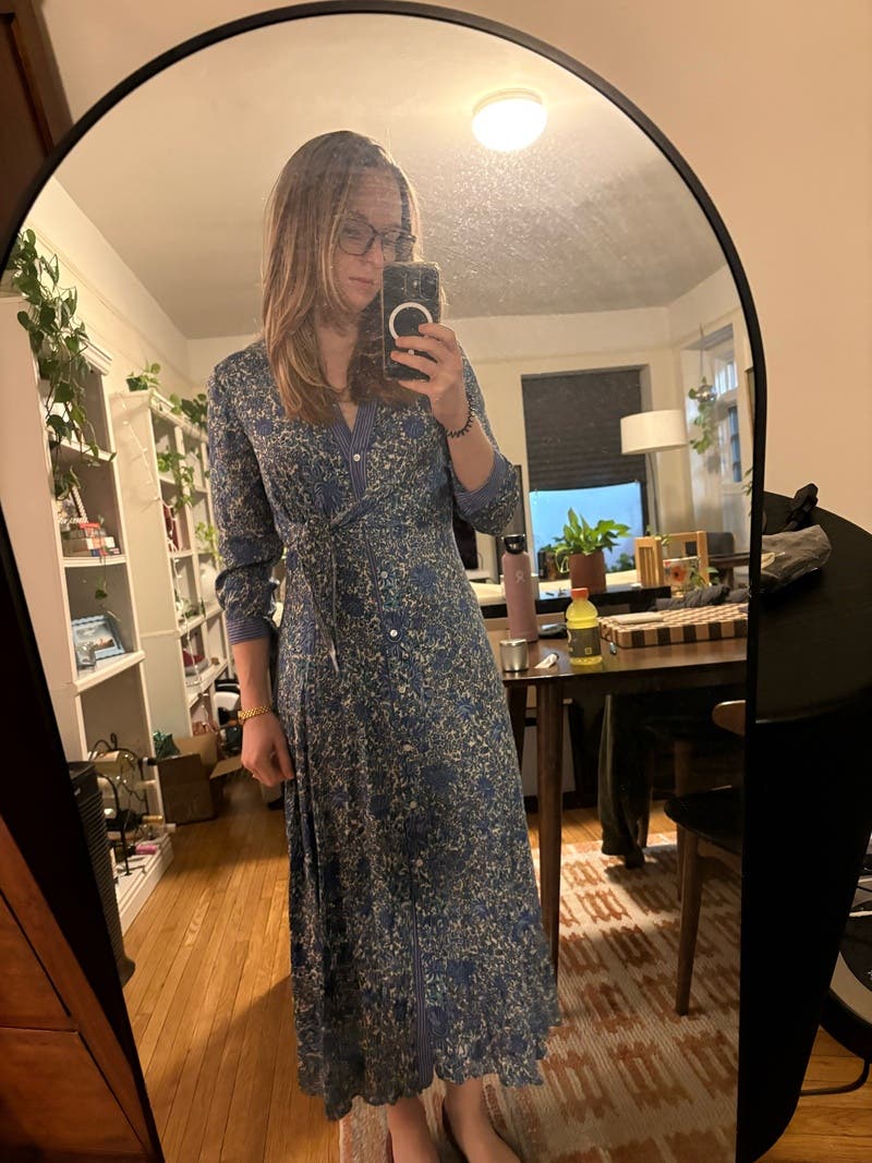 sachin and babi light blue dress Sandro Clémence Tie-Neck A-Line Dress – evaChic
