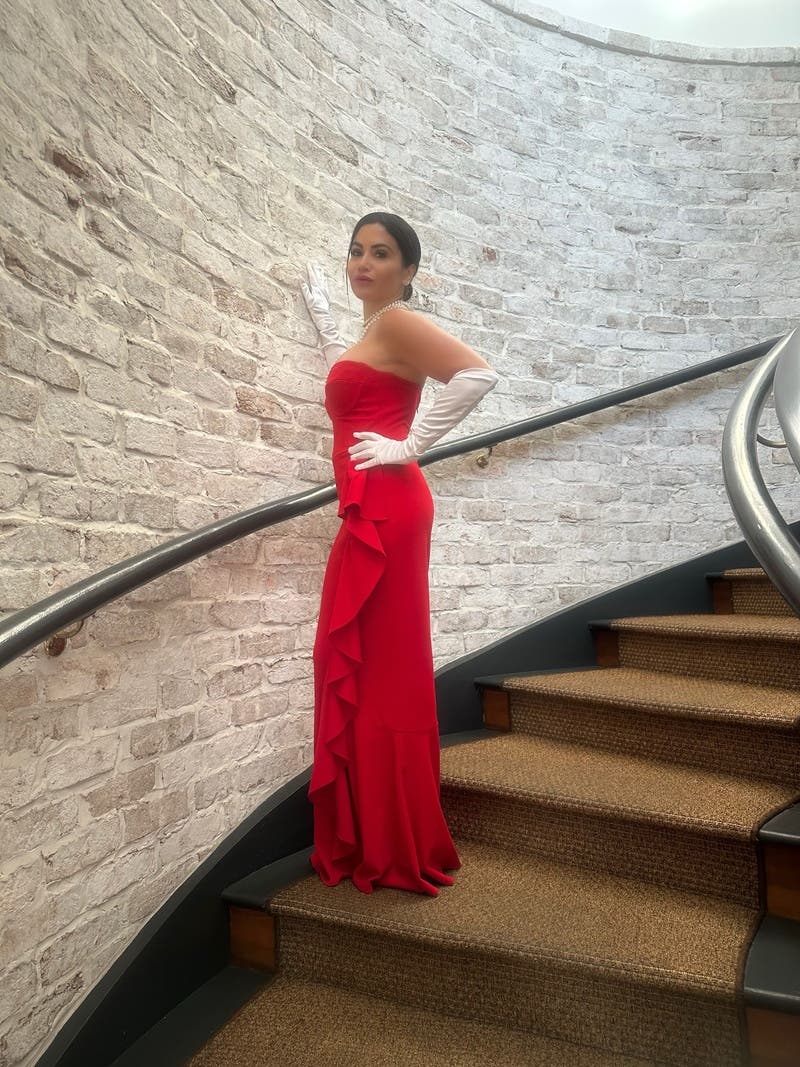 dress the population red dress Iris Gown XL / RUBIOUS The Sadie Dress has a timeless silhouette with sweetheart straps and midi fit and flare shape Dress The Population Graphic Print