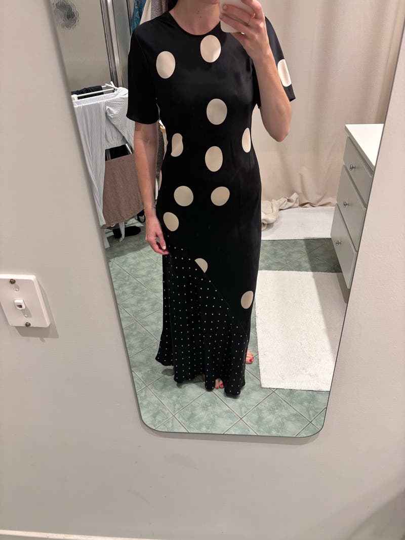 silk laundry polka dot dress Polka Dot Short Sleeve Midi Dress
