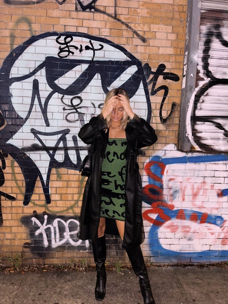 Black Faux Leather Trench Coat by Love, Whit by Whitney Port