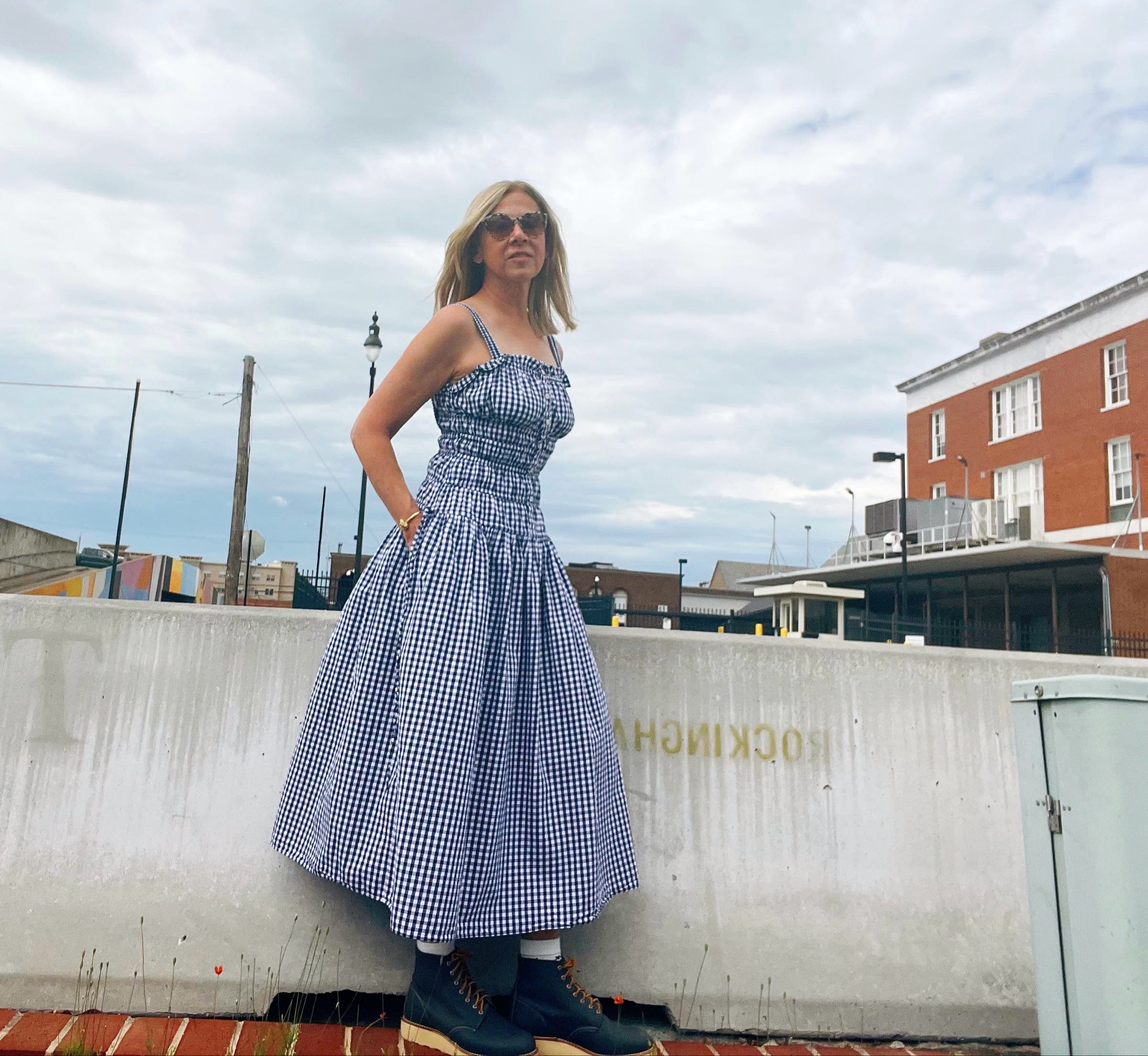 Navy Gingham Midi Dress by Jason Wu x RTR | Rent the Runway