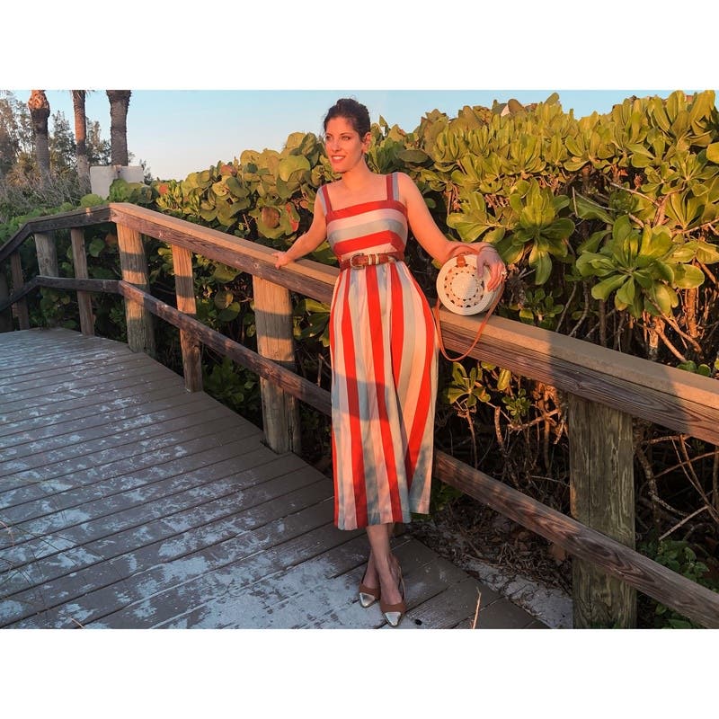RED VALENTINO★素敵！Striped ribbed knit midi dress REDVALENTINO Striped ribbed and pointelle-knit cotton midi