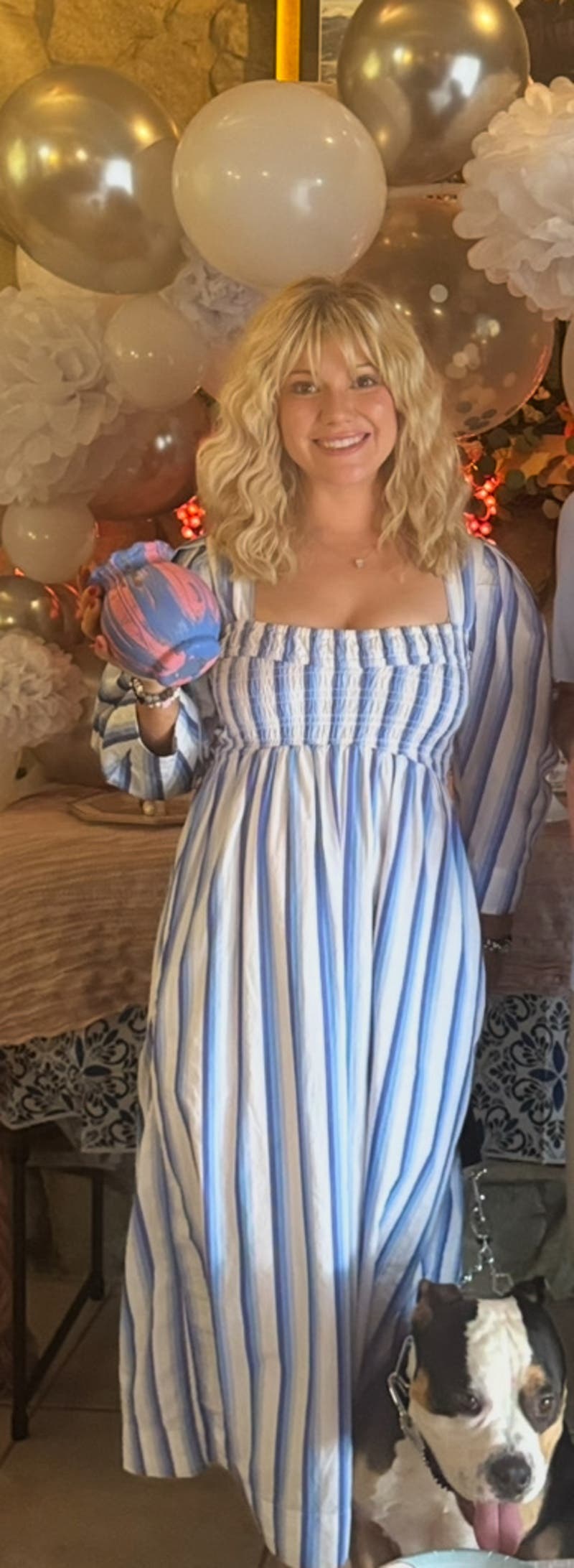 Lanis Stripe Smocking Removable Strap Midi Dress