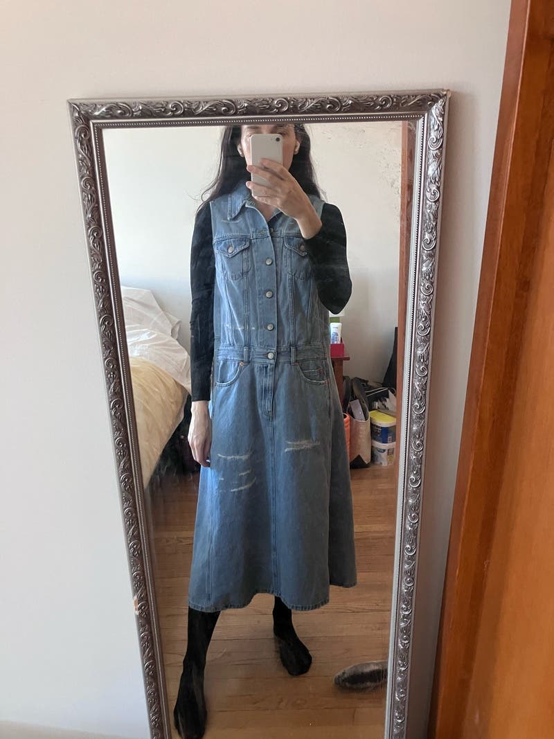 ワンピース Mm6 Maison Margiela Denim Dress MM6 Maison Margiela // Blue & Gold Denim Dress – VSP Consignment