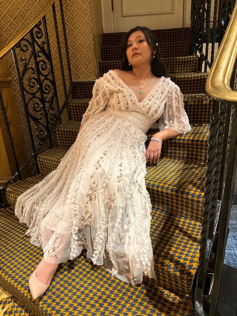 Mac duggal 新作 花柄 プリント清楚な フレアードレス 花柄ドレス-Mac Duggal